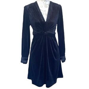 Rene Derhy Maisonnette Black Velvet Twist Front Fit and Flare Dress Size Small
